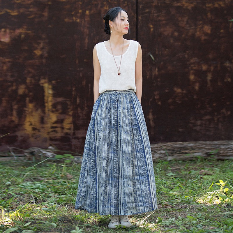 Tao One Tech™ • Zen Qigong Artistic Tea Skirt • Sunscreen Layer • All Season Layer • Chinoiserie • Premium Pure Ramie