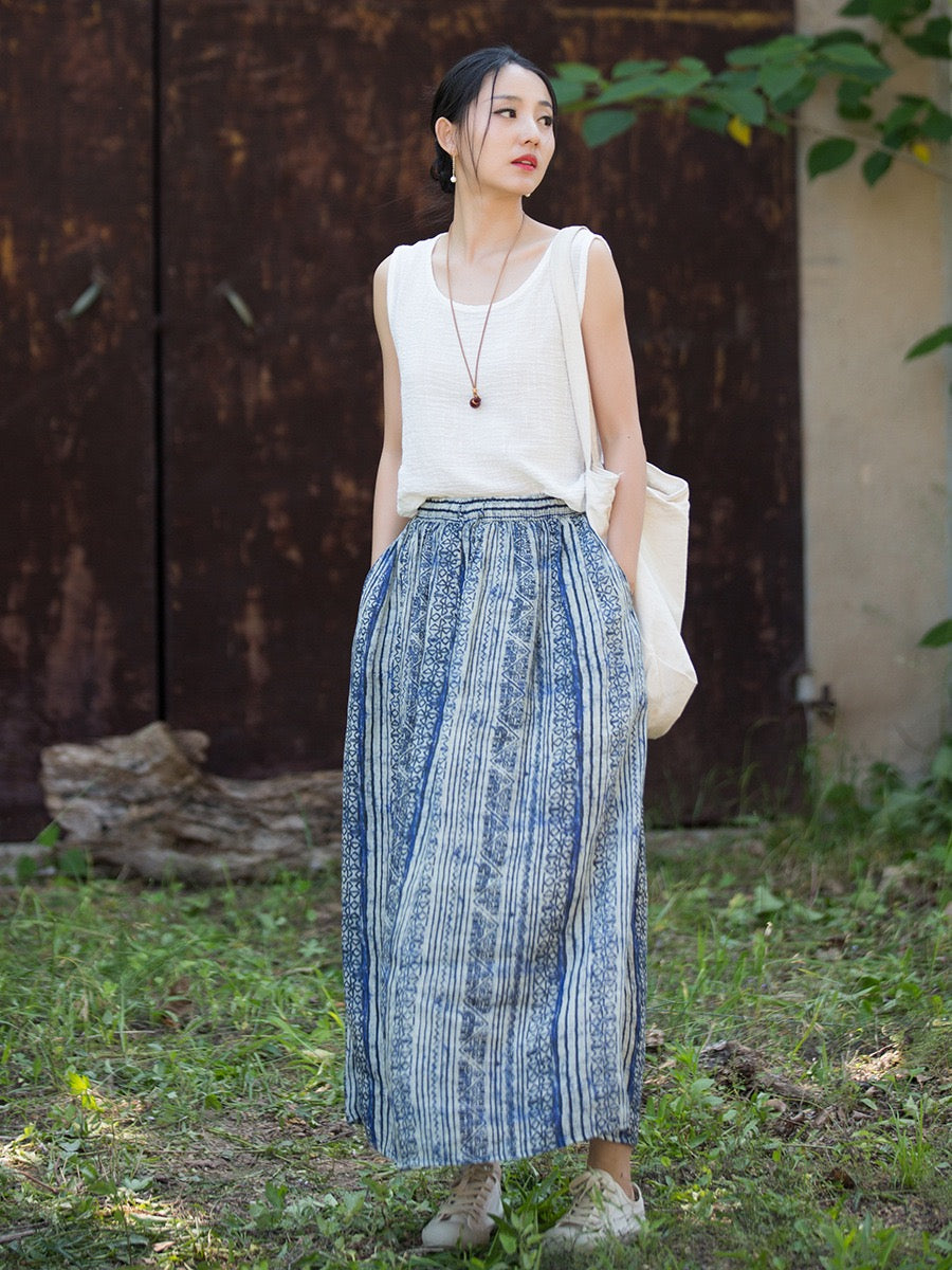 Tao One Tech™ • Zen Qigong Artistic Tea Skirt • Sunscreen Layer • All Season Layer • Chinoiserie • Premium Pure Ramie