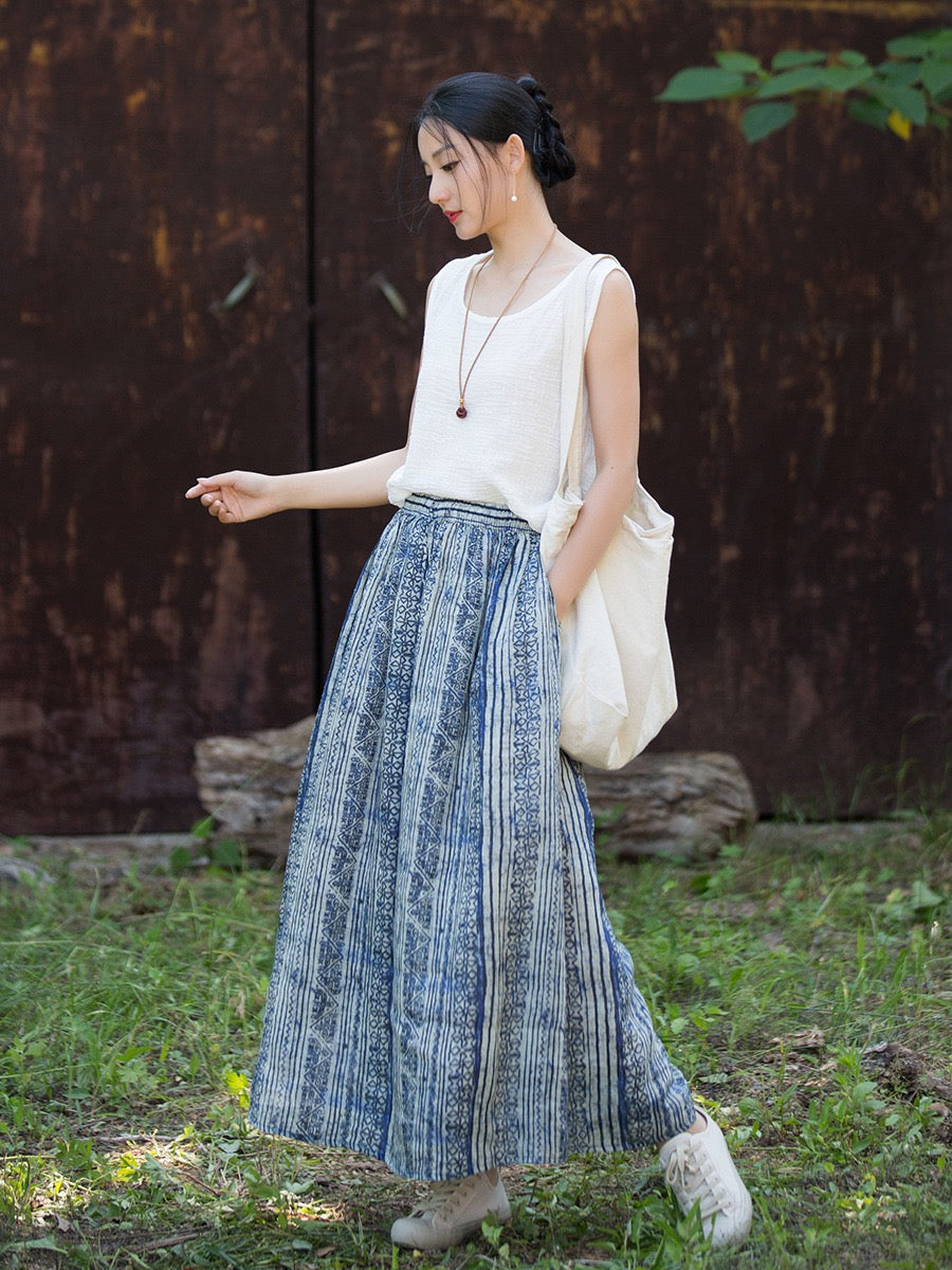 Tao One Tech™ • Zen Qigong Artistic Tea Skirt • Sunscreen Layer • All Season Layer • Chinoiserie • Premium Pure Ramie
