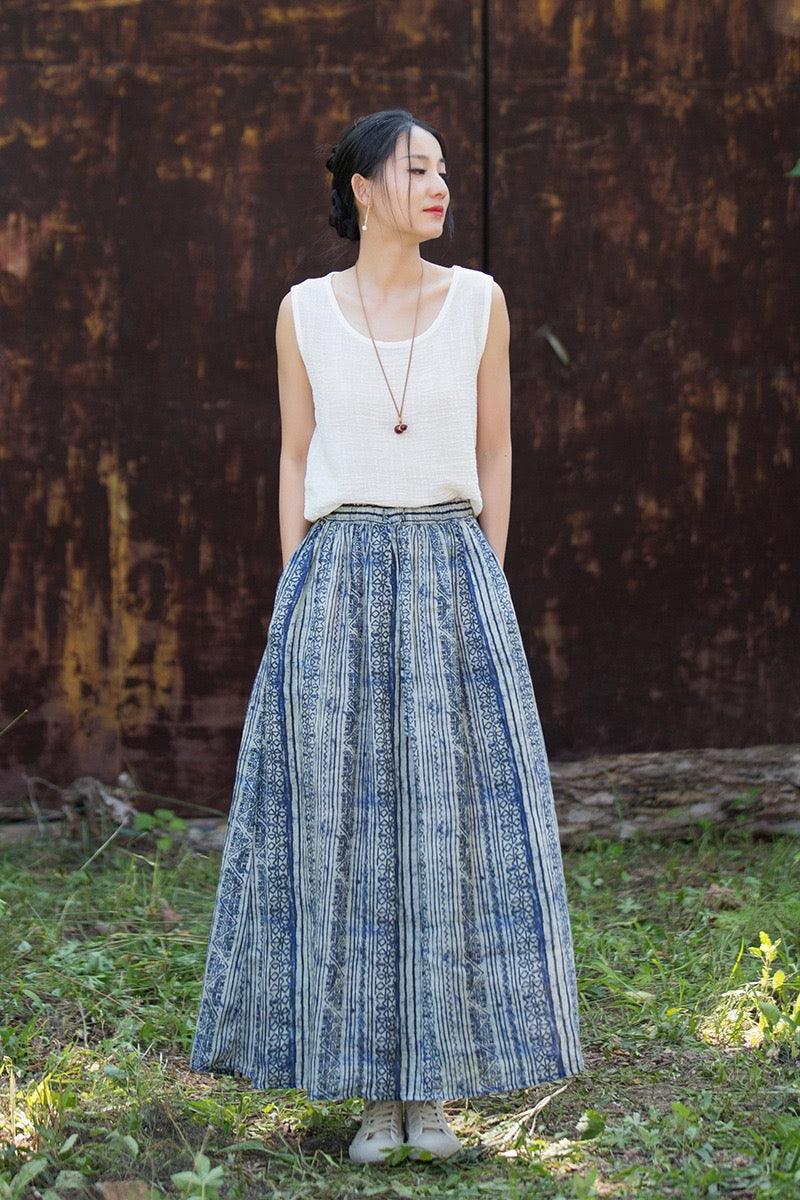 Tao One Tech™ • Zen Qigong Artistic Tea Skirt • Sunscreen Layer • All Season Layer • Chinoiserie • Premium Pure Ramie