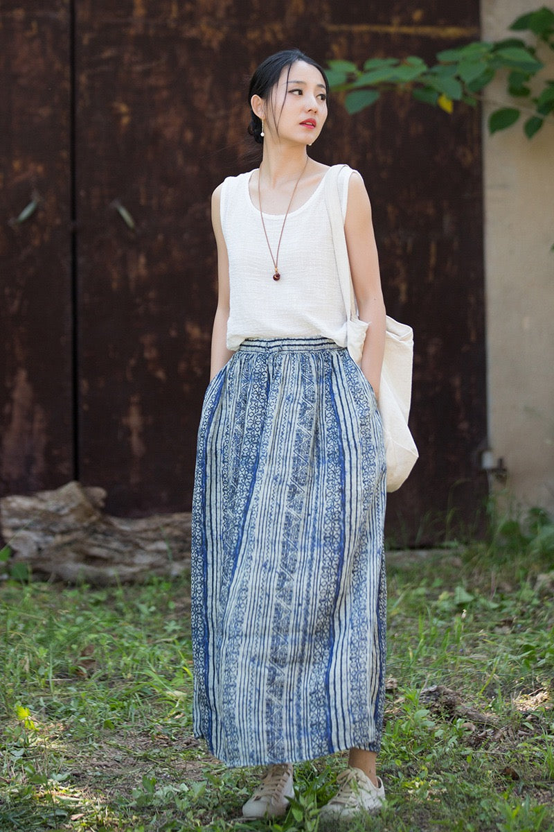 Tao One Tech™ • Zen Qigong Artistic Tea Skirt • Sunscreen Layer • All Season Layer • Chinoiserie • Premium Pure Ramie