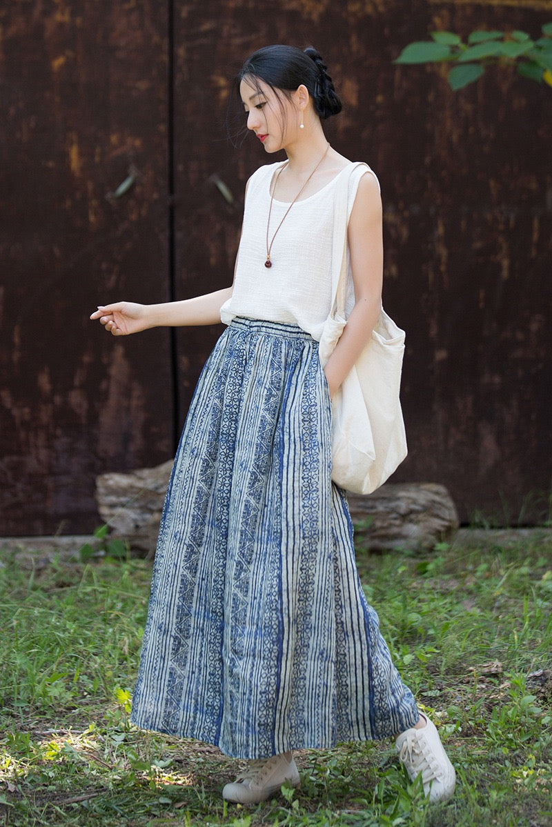 Tao One Tech™ • Zen Qigong Artistic Tea Skirt • Sunscreen Layer • All Season Layer • Chinoiserie • Premium Pure Ramie