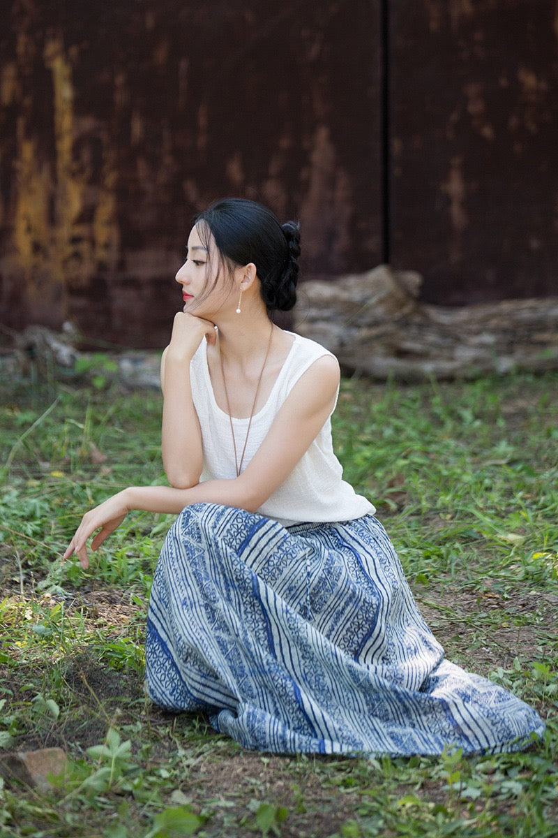 Tao One Tech™ • Zen Qigong Artistic Tea Skirt • Sunscreen Layer • All Season Layer • Chinoiserie • Premium Pure Ramie