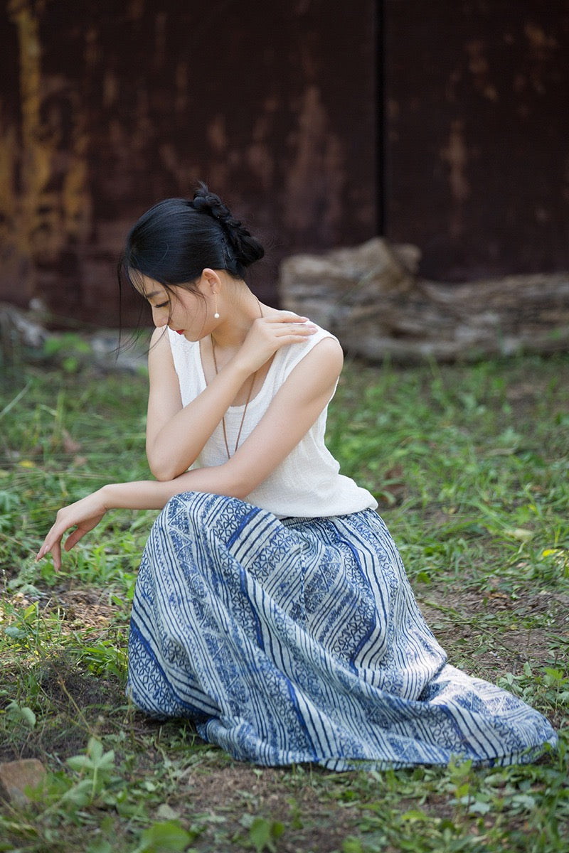 Tao One Tech™ • Zen Qigong Artistic Tea Skirt • Sunscreen Layer • All Season Layer • Chinoiserie • Premium Pure Ramie