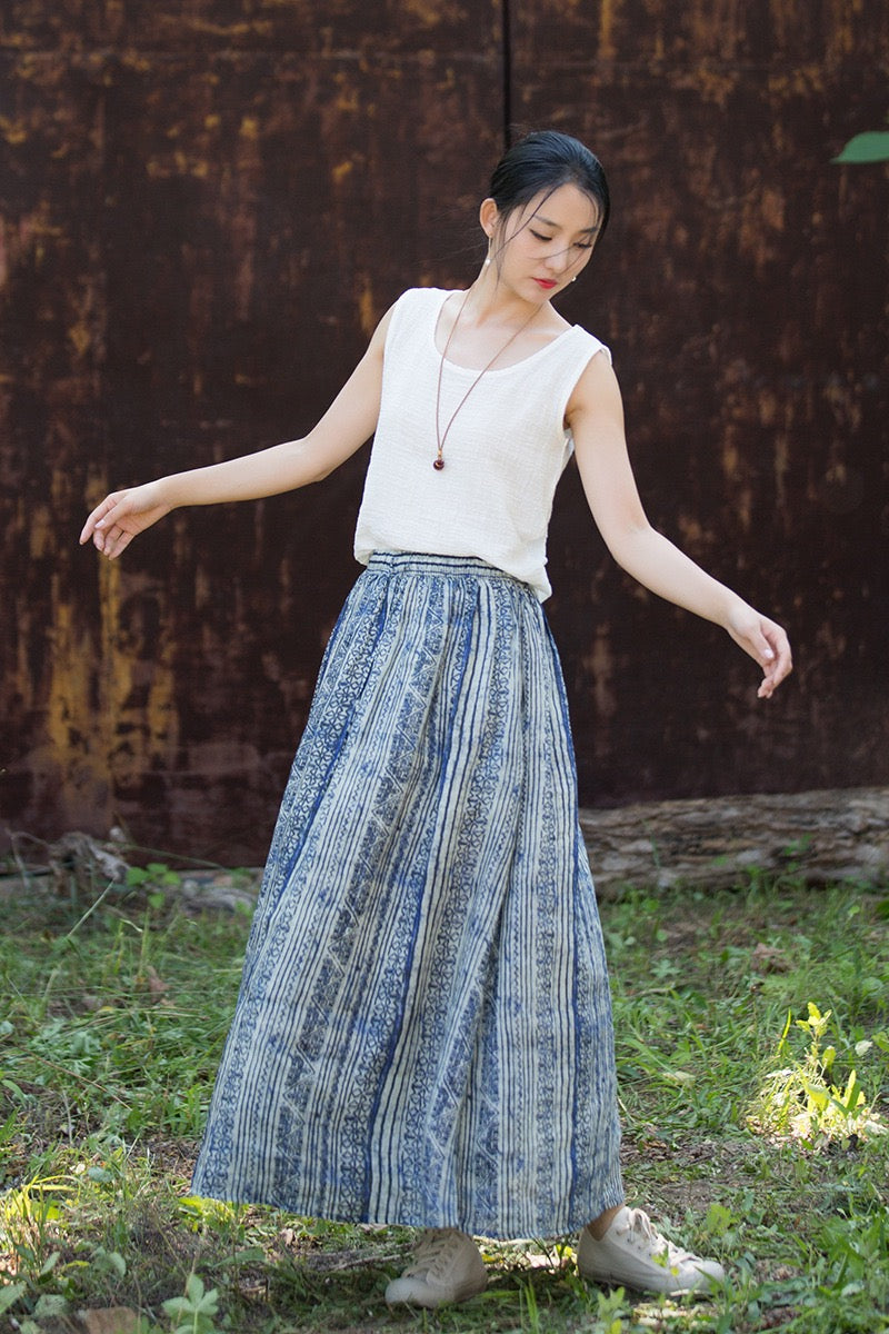 Tao One Tech™ • Zen Qigong Artistic Tea Skirt • Sunscreen Layer • All Season Layer • Chinoiserie • Premium Pure Ramie