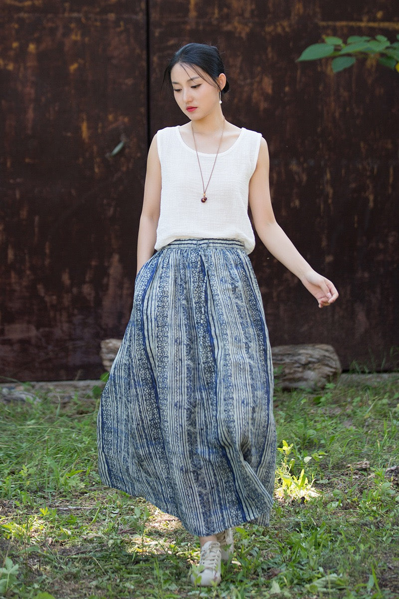 Tao One Tech™ • Zen Qigong Artistic Tea Skirt • Sunscreen Layer • All Season Layer • Chinoiserie • Premium Pure Ramie
