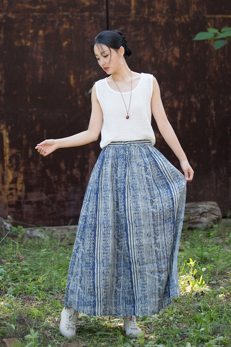 Tao One Tech™ • Zen Qigong Artistic Tea Skirt • Sunscreen Layer • All Season Layer • Chinoiserie • Premium Pure Ramie