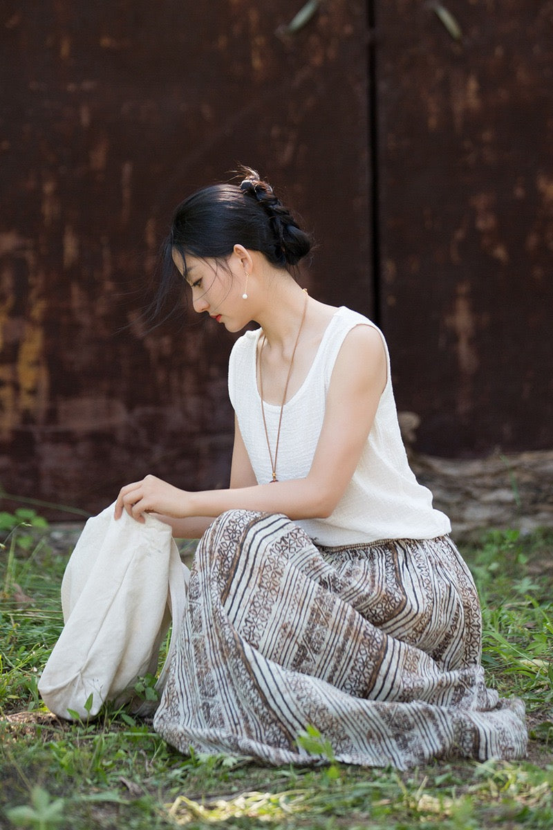 Tao One Tech™ • Zen Qigong Artistic Tea Skirt • Sunscreen Layer • All Season Layer • Chinoiserie • Premium Pure Ramie