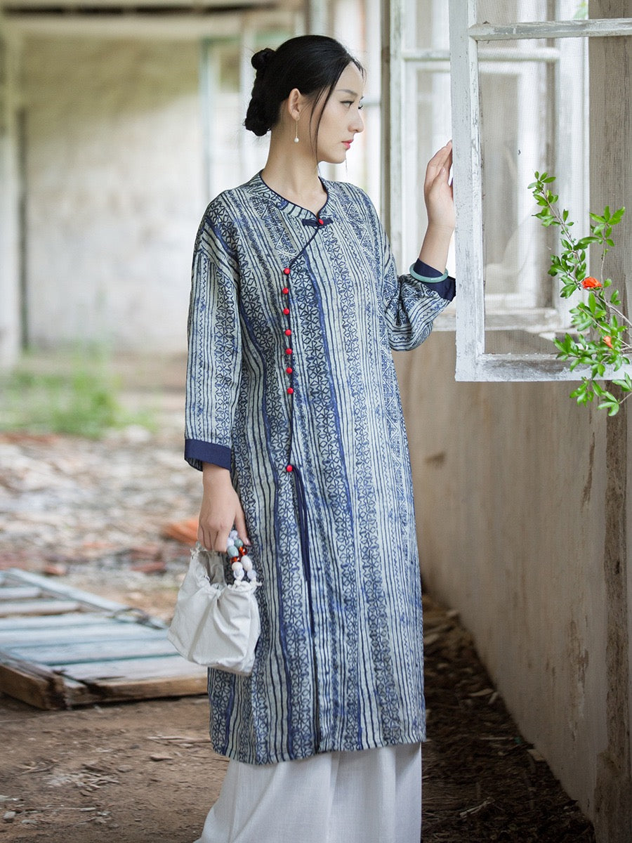 Tao One Tech™ • Zen Qigong Artistic Tea Cheongsam Dress • Qipao • Sunscreen Layer • All Season Layer • Chinoiserie • Premium Pure Ramie
