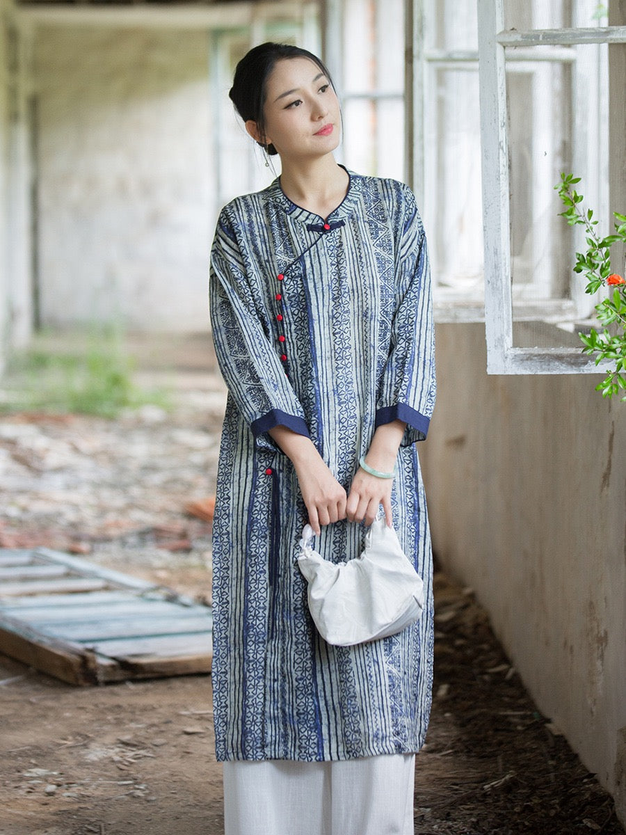Tao One Tech™ • Zen Qigong Artistic Tea Cheongsam Dress • Qipao • Sunscreen Layer • All Season Layer • Chinoiserie • Premium Pure Ramie