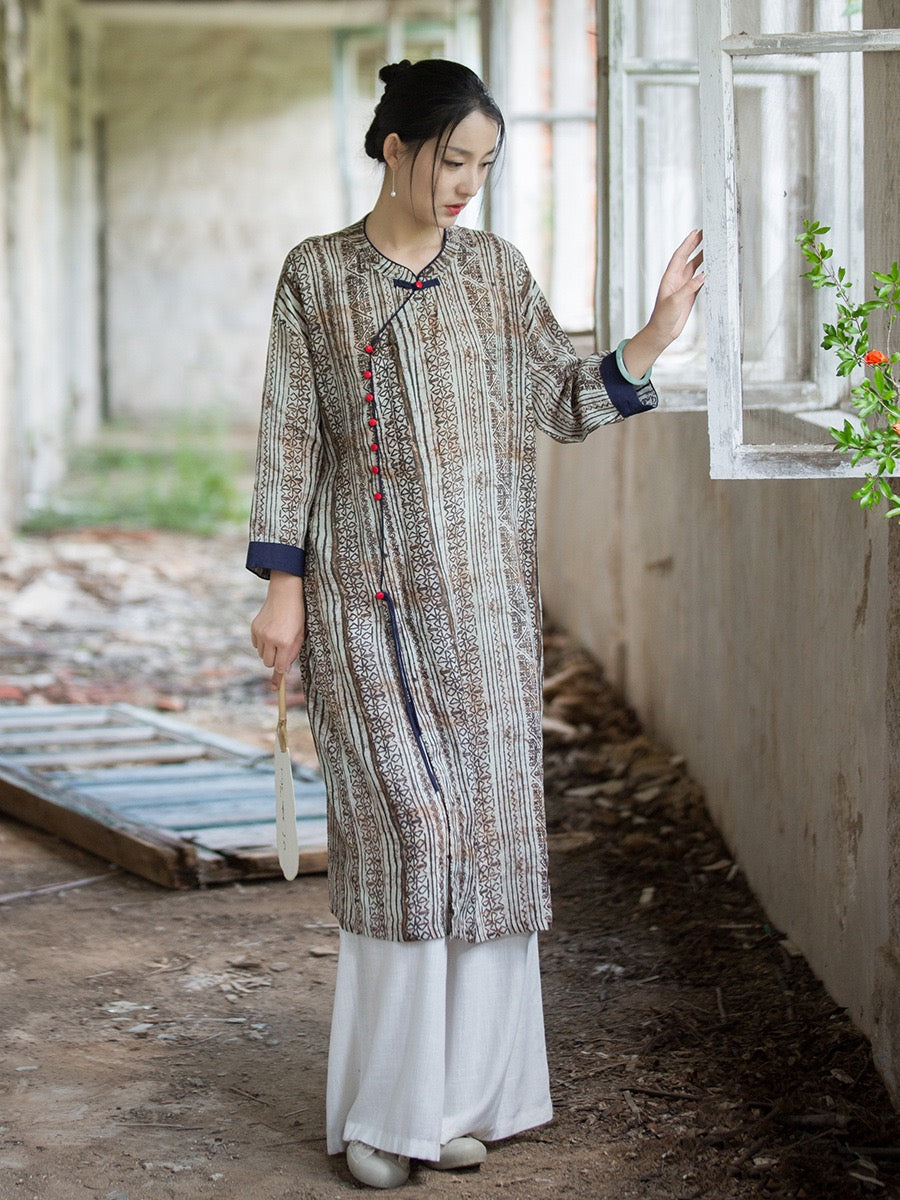 Tao One Tech™ • Zen Qigong Artistic Tea Cheongsam Dress • Qipao • Sunscreen Layer • All Season Layer • Chinoiserie • Premium Pure Ramie