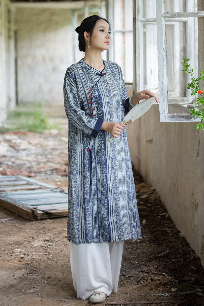 Tao One Tech™ • Zen Qigong Artistic Tea Cheongsam Dress • Qipao • Sunscreen Layer • All Season Layer • Chinoiserie • Premium Pure Ramie