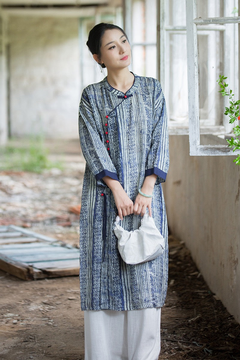 Tao One Tech™ • Zen Qigong Artistic Tea Cheongsam Dress • Qipao • Sunscreen Layer • All Season Layer • Chinoiserie • Premium Pure Ramie
