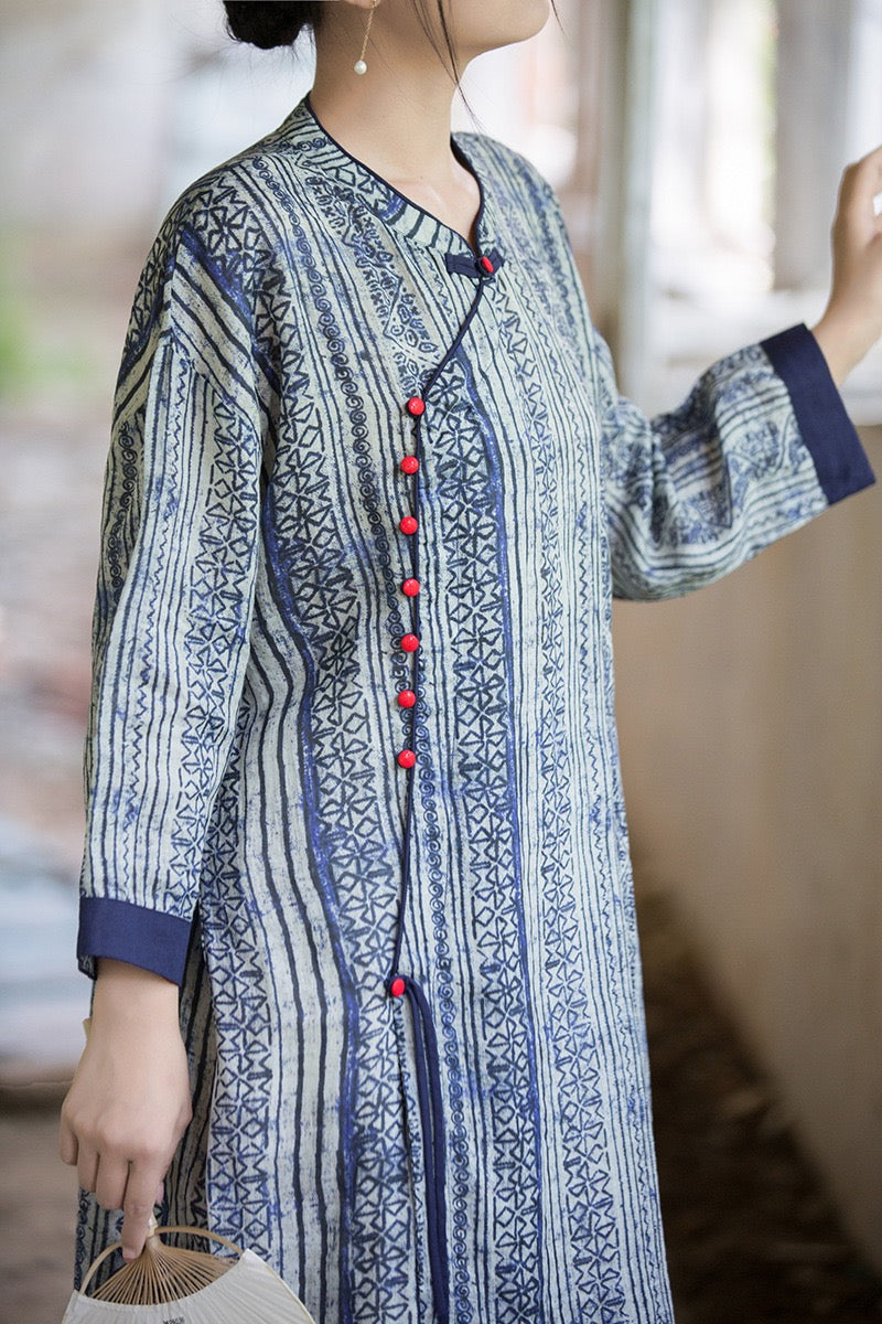 Tao One Tech™ • Zen Qigong Artistic Tea Cheongsam Dress • Qipao • Sunscreen Layer • All Season Layer • Chinoiserie • Premium Pure Ramie