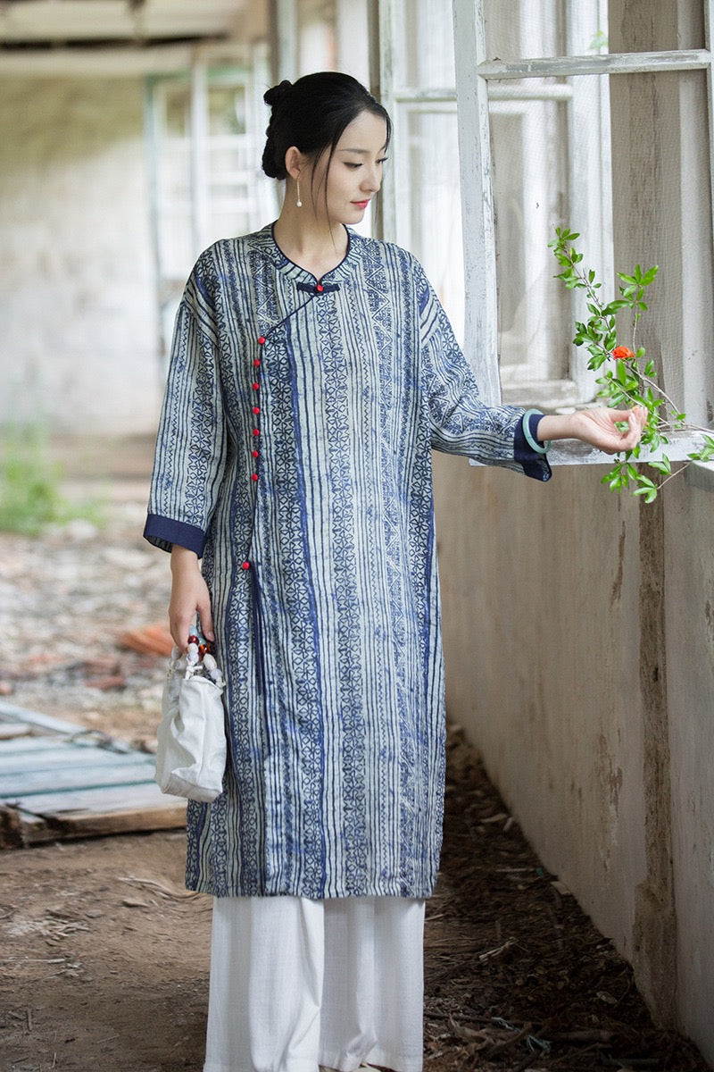 Tao One Tech™ • Zen Qigong Artistic Tea Cheongsam Dress • Qipao • Sunscreen Layer • All Season Layer • Chinoiserie • Premium Pure Ramie
