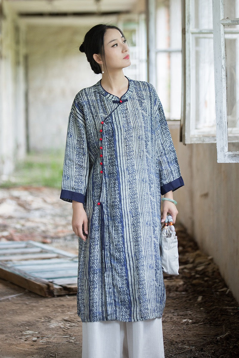 Tao One Tech™ • Zen Qigong Artistic Tea Cheongsam Dress • Qipao • Sunscreen Layer • All Season Layer • Chinoiserie • Premium Pure Ramie