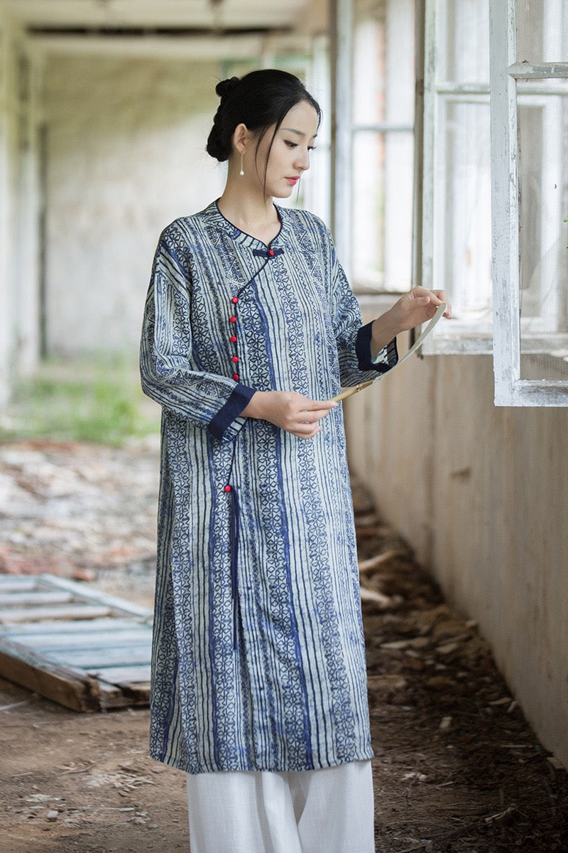 Tao One Tech™ • Zen Qigong Artistic Tea Cheongsam Dress • Qipao • Sunscreen Layer • All Season Layer • Chinoiserie • Premium Pure Ramie