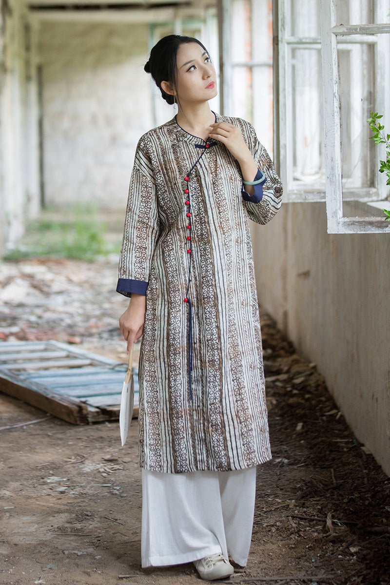 Tao One Tech™ • Zen Qigong Artistic Tea Cheongsam Dress • Qipao • Sunscreen Layer • All Season Layer • Chinoiserie • Premium Pure Ramie