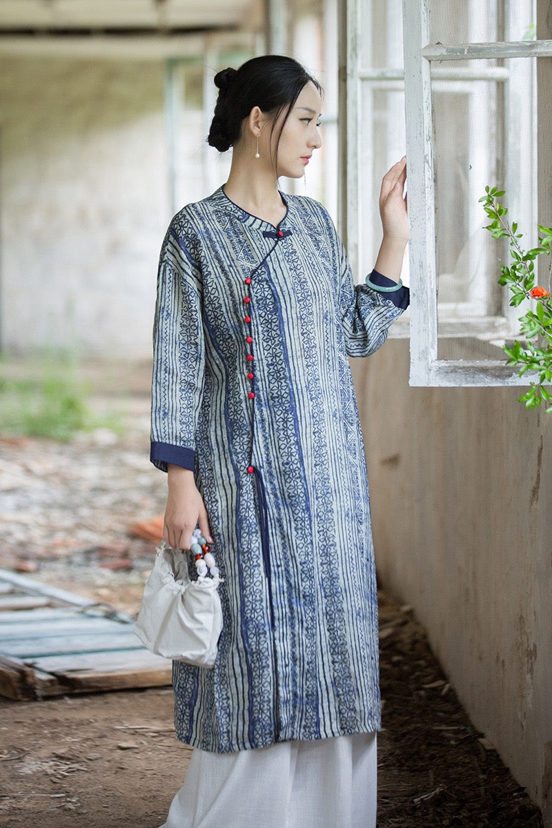 Tao One Tech™ • Zen Qigong Artistic Tea Cheongsam Dress • Qipao • Sunscreen Layer • All Season Layer • Chinoiserie • Premium Pure Ramie