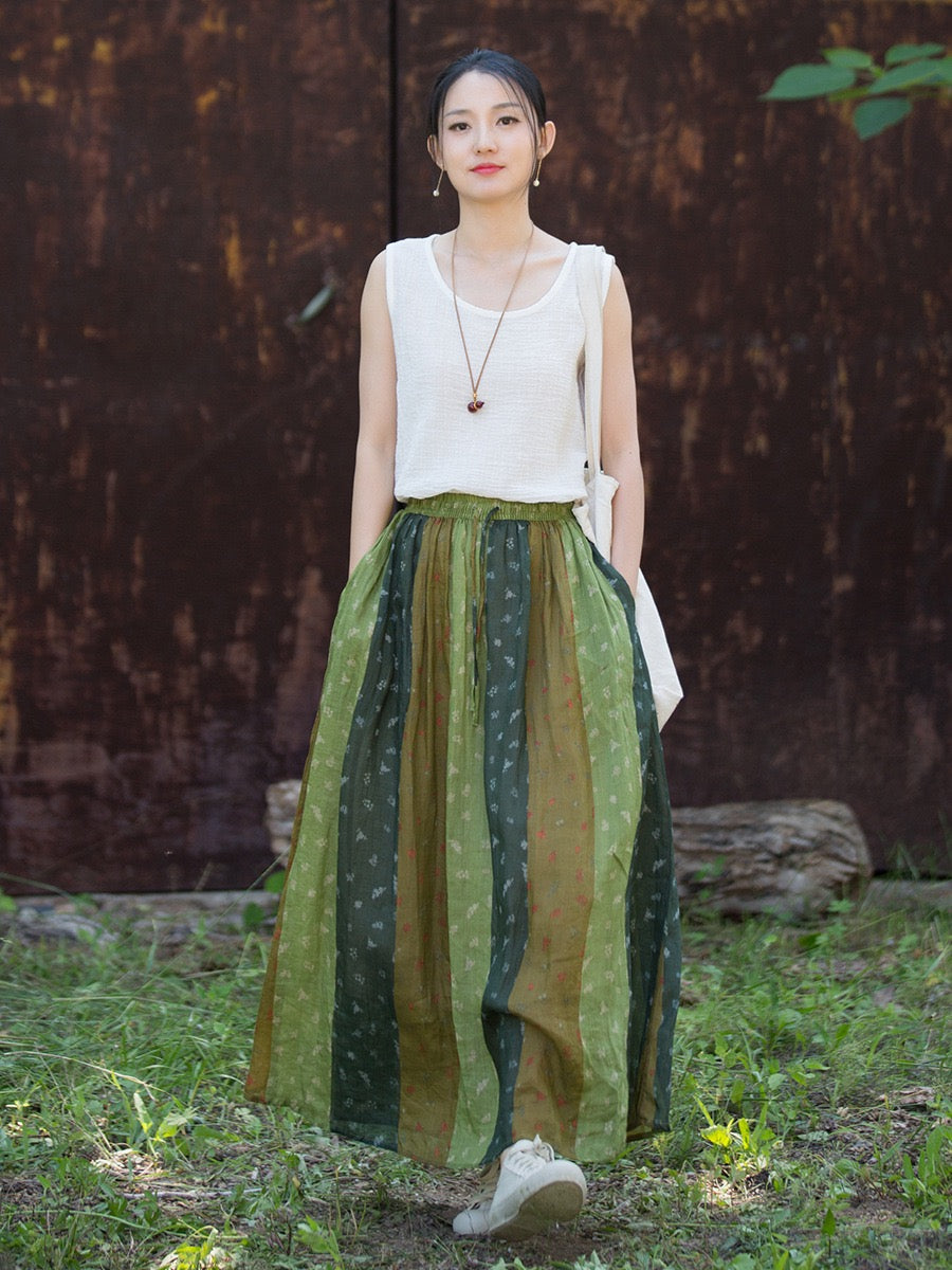 Tao One Tech™ • Zen Qigong Artistic Tea Floral Skirt • Sunscreen Layer • All Season Layer • Chinoiserie • Premium Pure Ramie