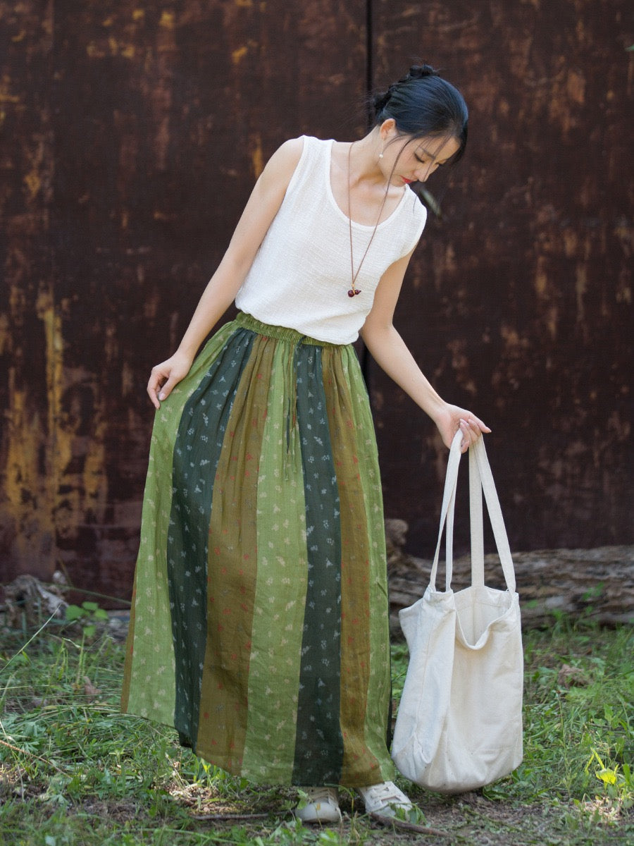 Tao One Tech™ • Zen Qigong Artistic Tea Floral Skirt • Sunscreen Layer • All Season Layer • Chinoiserie • Premium Pure Ramie