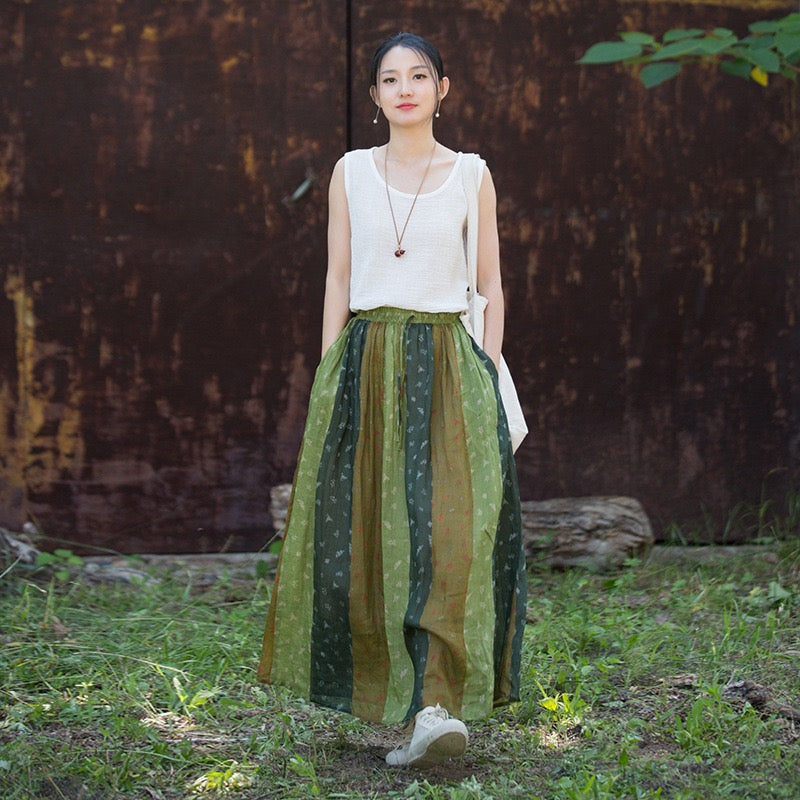 Tao One Tech™ • Zen Qigong Artistic Tea Floral Skirt • Sunscreen Layer • All Season Layer • Chinoiserie • Premium Pure Ramie