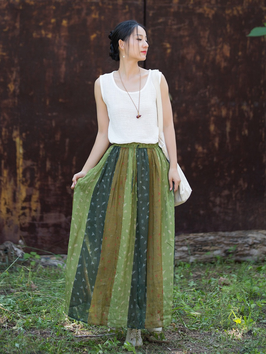 Tao One Tech™ • Zen Qigong Artistic Tea Floral Skirt • Sunscreen Layer • All Season Layer • Chinoiserie • Premium Pure Ramie