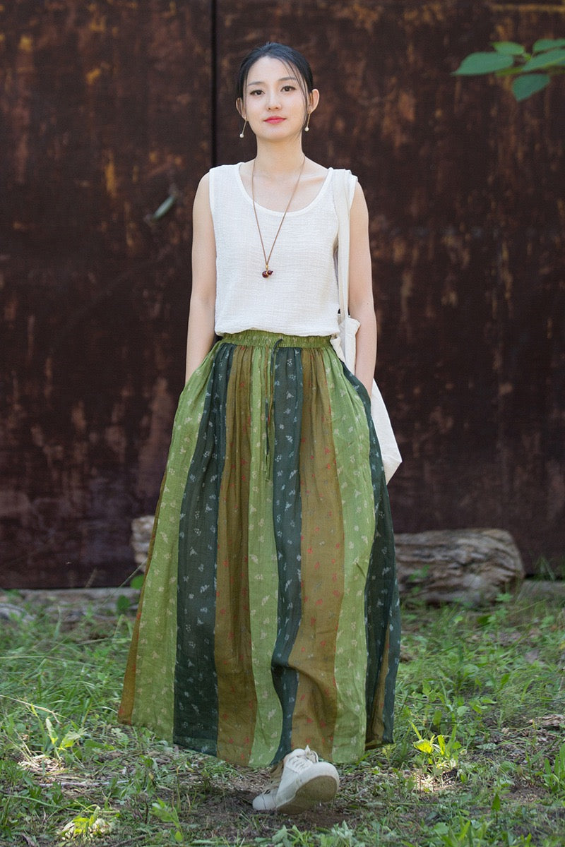 Tao One Tech™ • Zen Qigong Artistic Tea Floral Skirt • Sunscreen Layer • All Season Layer • Chinoiserie • Premium Pure Ramie