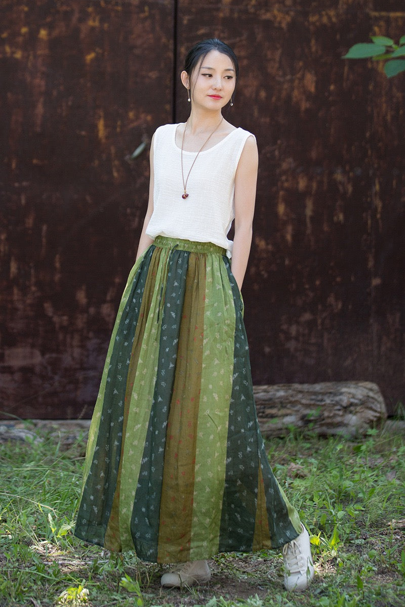 Tao One Tech™ • Zen Qigong Artistic Tea Floral Skirt • Sunscreen Layer • All Season Layer • Chinoiserie • Premium Pure Ramie