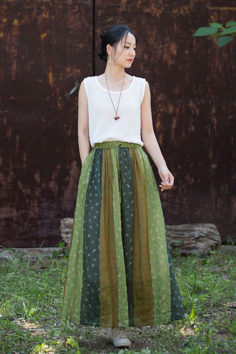 Tao One Tech™ • Zen Qigong Artistic Tea Floral Skirt • Sunscreen Layer • All Season Layer • Chinoiserie • Premium Pure Ramie
