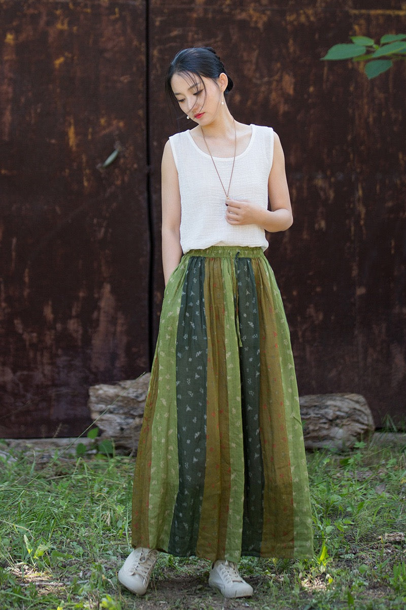 Tao One Tech™ • Zen Qigong Artistic Tea Floral Skirt • Sunscreen Layer • All Season Layer • Chinoiserie • Premium Pure Ramie