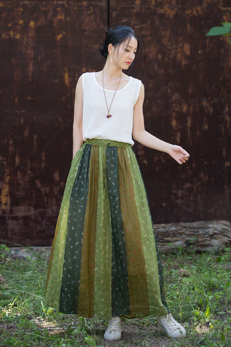 Tao One Tech™ • Zen Qigong Artistic Tea Floral Skirt • Sunscreen Layer • All Season Layer • Chinoiserie • Premium Pure Ramie