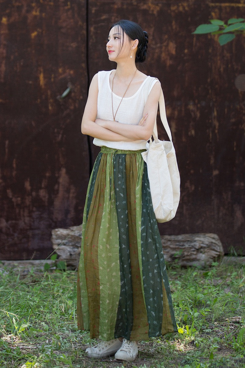 Tao One Tech™ • Zen Qigong Artistic Tea Floral Skirt • Sunscreen Layer • All Season Layer • Chinoiserie • Premium Pure Ramie