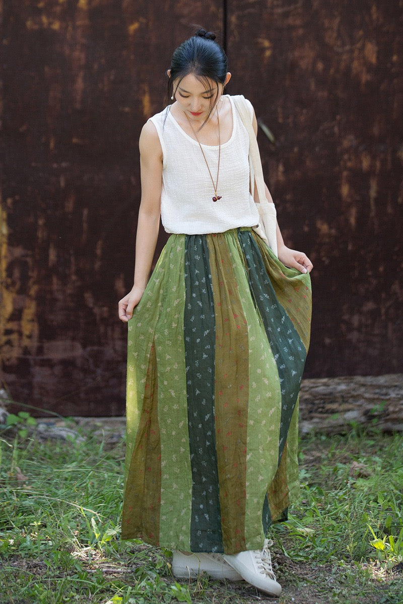 Tao One Tech™ • Zen Qigong Artistic Tea Floral Skirt • Sunscreen Layer • All Season Layer • Chinoiserie • Premium Pure Ramie
