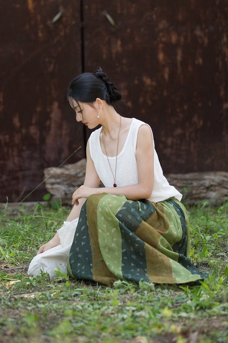 Tao One Tech™ • Zen Qigong Artistic Tea Floral Skirt • Sunscreen Layer • All Season Layer • Chinoiserie • Premium Pure Ramie