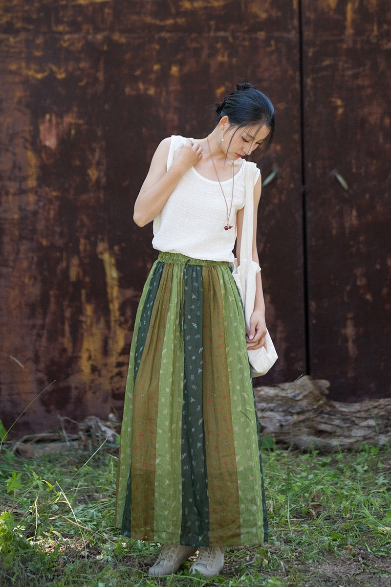 Tao One Tech™ • Zen Qigong Artistic Tea Floral Skirt • Sunscreen Layer • All Season Layer • Chinoiserie • Premium Pure Ramie