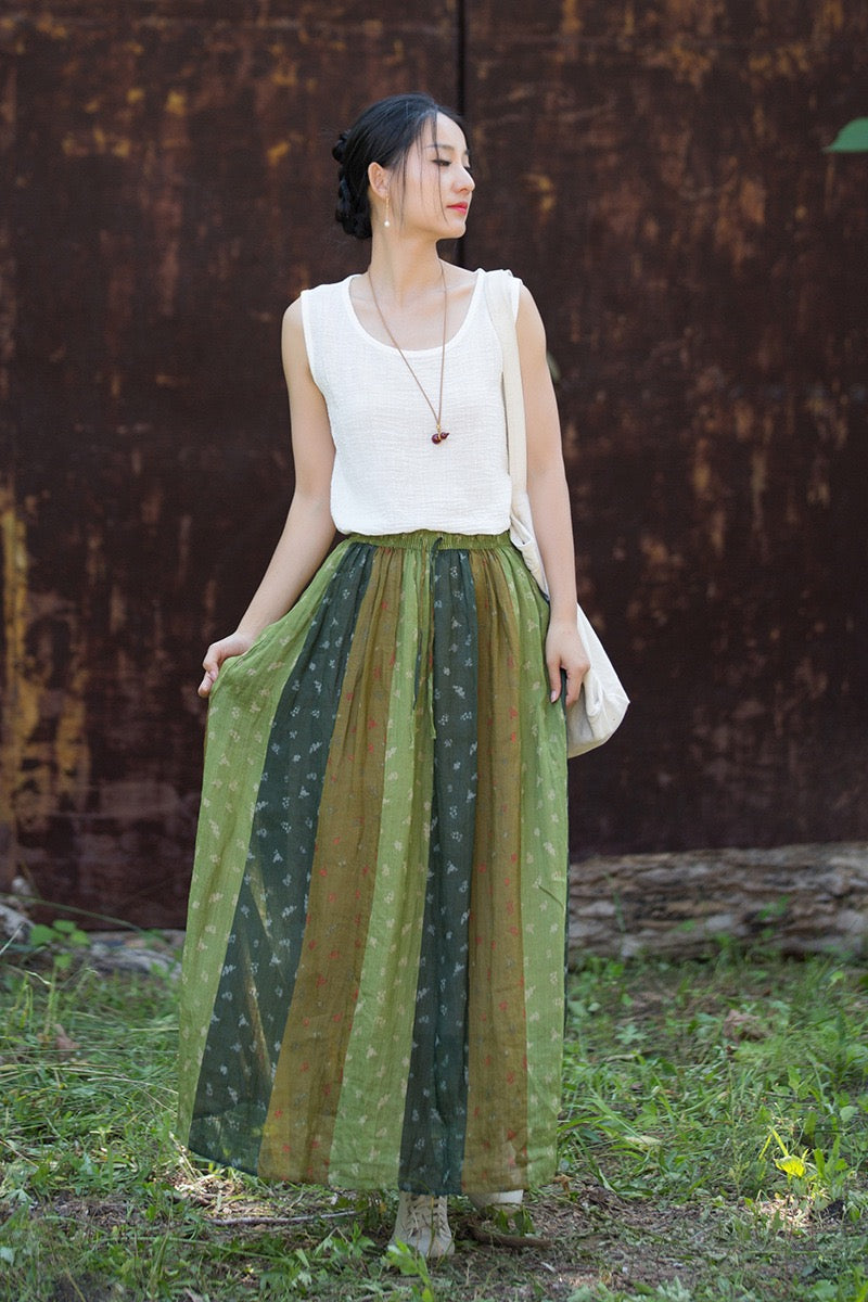 Tao One Tech™ • Zen Qigong Artistic Tea Floral Skirt • Sunscreen Layer • All Season Layer • Chinoiserie • Premium Pure Ramie