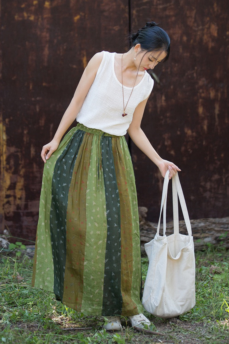 Tao One Tech™ • Zen Qigong Artistic Tea Floral Skirt • Sunscreen Layer • All Season Layer • Chinoiserie • Premium Pure Ramie