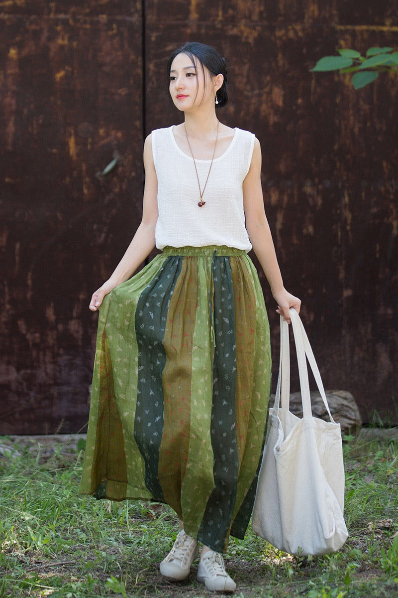 Tao One Tech™ • Zen Qigong Artistic Tea Floral Skirt • Sunscreen Layer • All Season Layer • Chinoiserie • Premium Pure Ramie