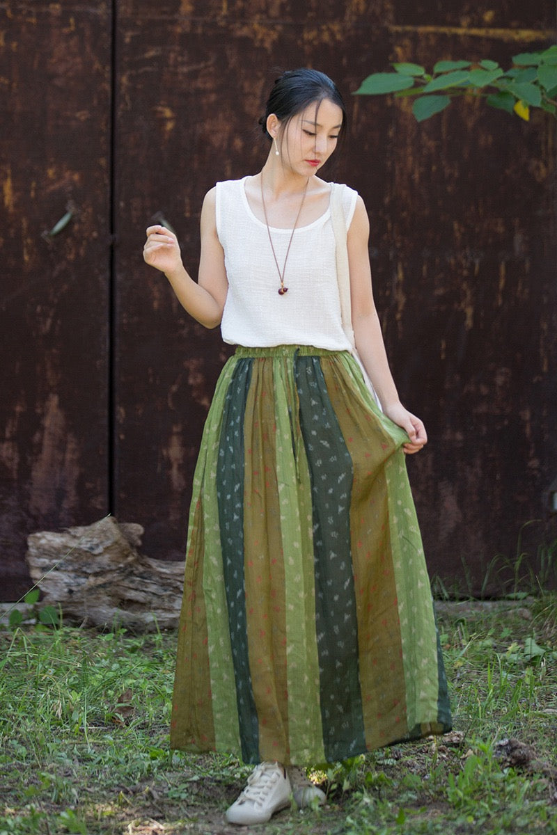 Tao One Tech™ • Zen Qigong Artistic Tea Floral Skirt • Sunscreen Layer • All Season Layer • Chinoiserie • Premium Pure Ramie