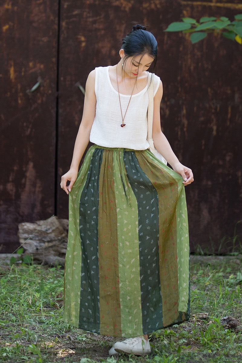 Tao One Tech™ • Zen Qigong Artistic Tea Floral Skirt • Sunscreen Layer • All Season Layer • Chinoiserie • Premium Pure Ramie