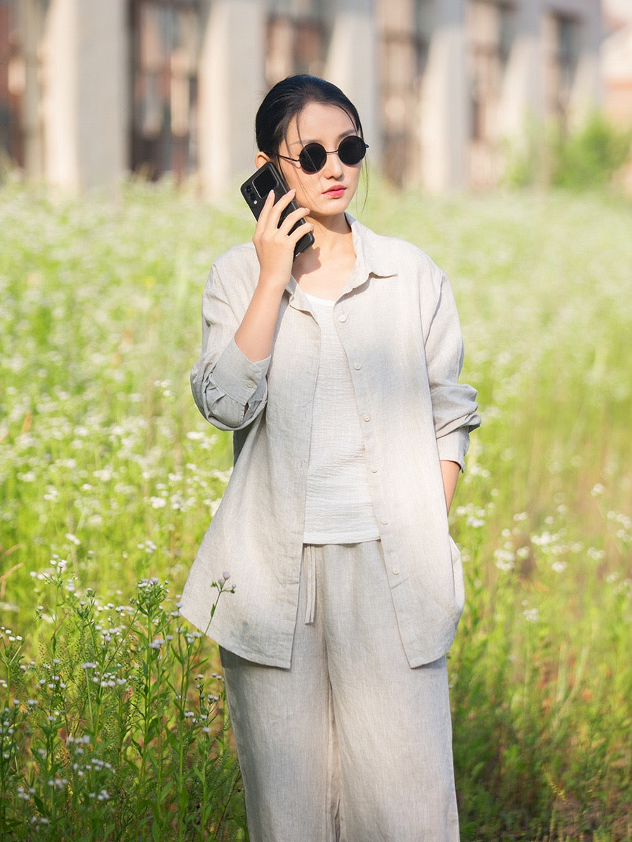 Tao One Tech™ • Zen Business Qigong Tea Cardigan Shirt • Sunscreen Layer • All Season Layer • Chinoiserie • Premium Pure Hemp • Sizes S-L