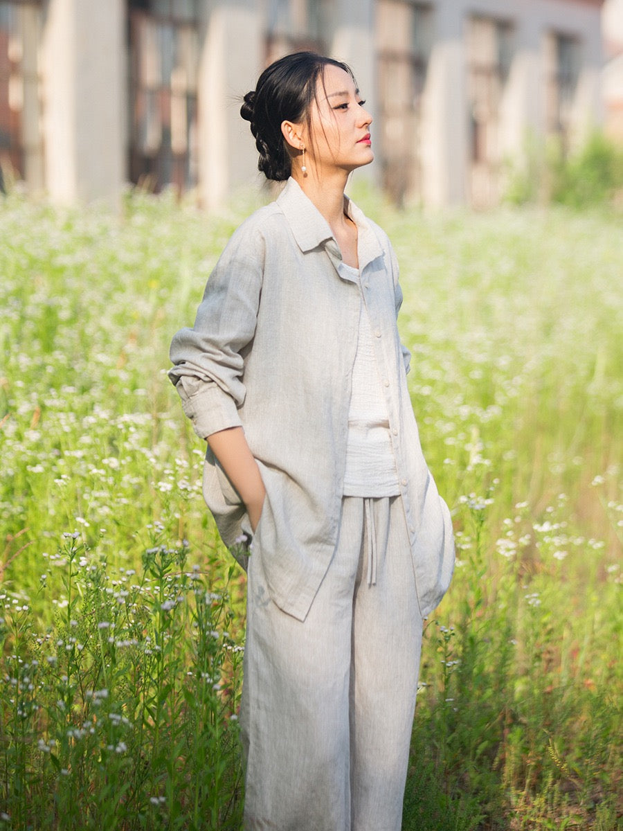 Tao One Tech™ • Zen Business Qigong Tea Cardigan Shirt • Sunscreen Layer • All Season Layer • Chinoiserie • Premium Pure Hemp • Sizes S-L