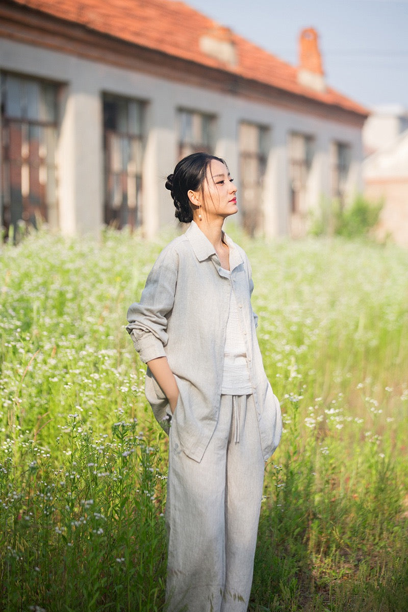 Tao One Tech™ • Zen Business Qigong Tea Cardigan Shirt • Sunscreen Layer • All Season Layer • Chinoiserie • Premium Pure Hemp • Sizes S-L