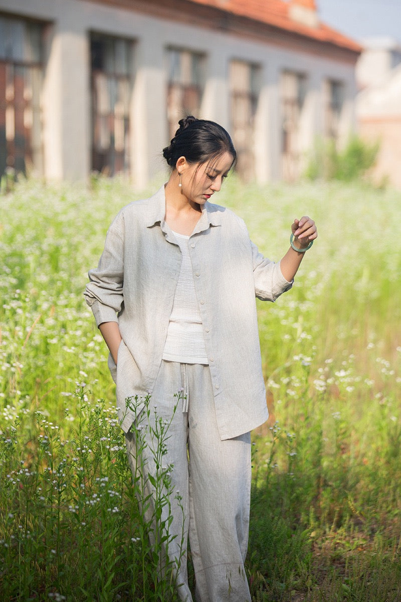 Tao One Tech™ • Zen Business Qigong Tea Cardigan Shirt • Sunscreen Layer • All Season Layer • Chinoiserie • Premium Pure Hemp • Sizes S-L