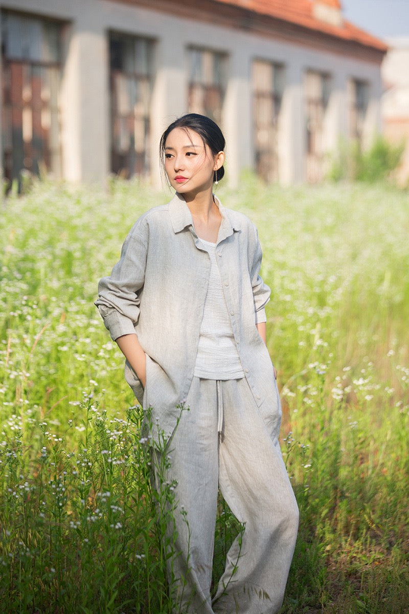 Tao One Tech™ • Zen Business Qigong Tea Cardigan Shirt • Sunscreen Layer • All Season Layer • Chinoiserie • Premium Pure Hemp • Sizes S-L