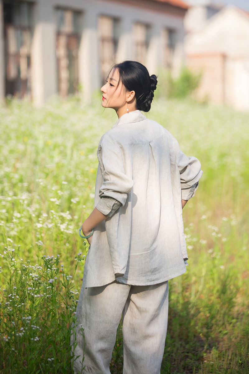 Tao One Tech™ • Zen Business Qigong Tea Cardigan Shirt • Sunscreen Layer • All Season Layer • Chinoiserie • Premium Pure Hemp • Sizes S-L