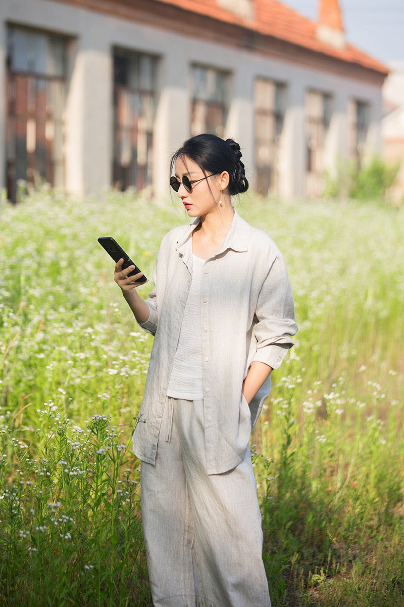 Tao One Tech™ • Zen Business Qigong Tea Cardigan Shirt • Sunscreen Layer • All Season Layer • Chinoiserie • Premium Pure Hemp • Sizes S-L