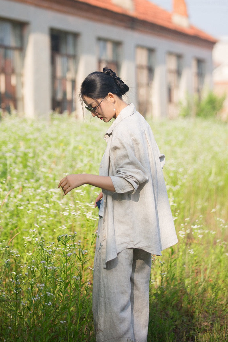 Tao One Tech™ • Zen Business Qigong Tea Cardigan Shirt • Sunscreen Layer • All Season Layer • Chinoiserie • Premium Pure Hemp • Sizes S-L