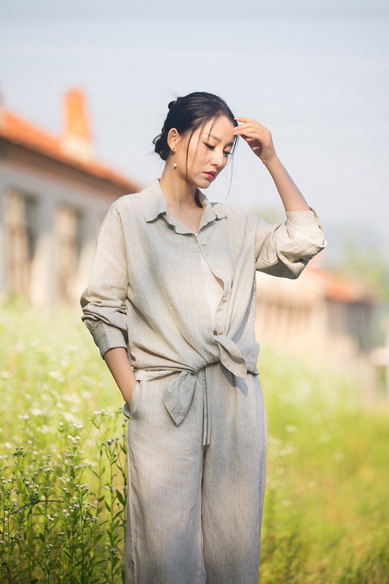 Tao One Tech™ • Zen Business Qigong Tea Cardigan Shirt • Sunscreen Layer • All Season Layer • Chinoiserie • Premium Pure Hemp • Sizes S-L